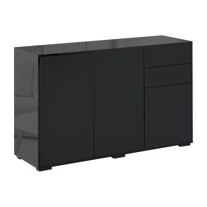 HOMCOM Aparador para Salón Aparador de Entrada con 3 Puertas 2 Cajones y Estante Ajustable Armario de Almacenamiento para Cocina Sala 117x36x74 cm Negro - 1