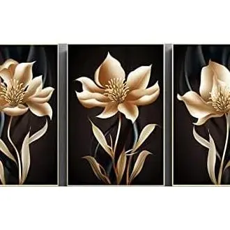 Decoración de Habitación, Arte de pared abstracto con flores de Oro Negro, Pintura en Lienzo, cartel nórdico, imágenes de pared, decoración Moderno para el hogar, sin Marco, tamaño: 30x40 cm - 1