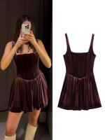Vestido De Noche Para Mujer ZBZA Con Cuello Cuadrado Y Tirantes Anchos Bolsillos Ocultos Cierre De Zipper Chic Para Navidad Y Otoño Invierno - details 1