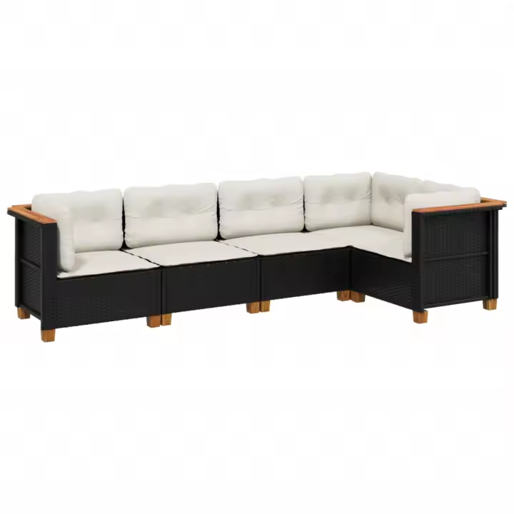 vidaXL Set de muebles de jardín 5 pzas y cojines ratán sintético negro - 1
