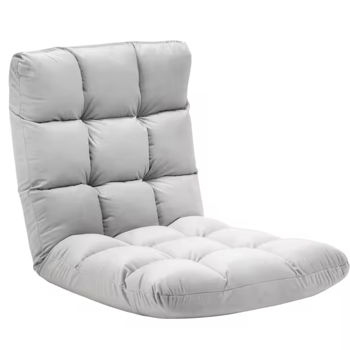 HOMCOM Silla de Suelo Silla de Suelo Plegable 3 en 1 con Respaldo 13 Posiciones Cojín de Asiento Tumbona Plegable Ajustable Espuma de Metal Gris 55 x 71 x 53,5 cm - 1