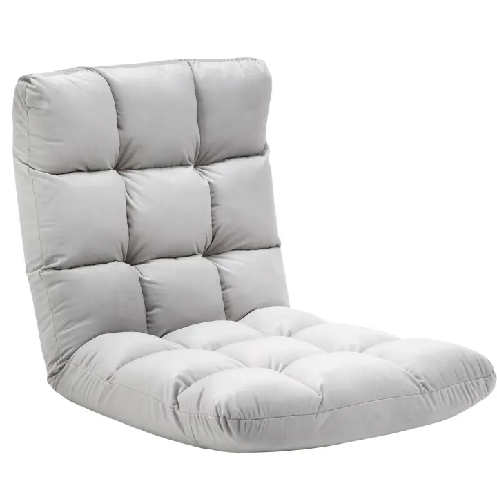 HOMCOM Silla de Suelo Silla de Suelo Plegable 3 en 1 con Respaldo 13 Posiciones Cojín de Asiento Tumbona Plegable Ajustable Espuma de Metal Gris 55 x 71 x 53,5 cm - 1