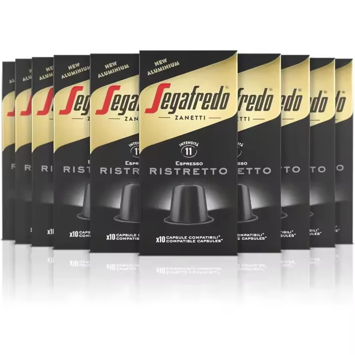 Segafredo Zanetti 100 Cápsulas de Aluminio Compatibles con Nespresso Café Ristretto Sabor Decidido y Cuerpo (10 Cajas de 10 Cápsulas) - Adecuadas para Máquinas Nespresso Original - QUMIR - 1