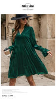 Vestido De Veludo Elegante Para Mujer Con Vuelta Y Cuello En V Vestido Cruzado De Comercio Exterior Europeo Y Estados Unidos Estilo Casual De Otoño - details 4