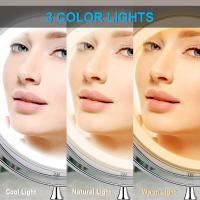 Espejo Maquillaje con Luz LED, Aumento de 1X/10X con 3 Luces de Colores Recargable por USB, Doble Cara Giratorio 360 Espejo Cosmético Apto Maquillaje y Cuidado Facial - details 0