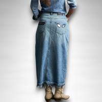 Falda Denim Anabel Lee Mujer | Midi Tiro Medio Recta Lentejuelas Parches | Edición Limitada "Todo Me Sale de Aquí" - details 1