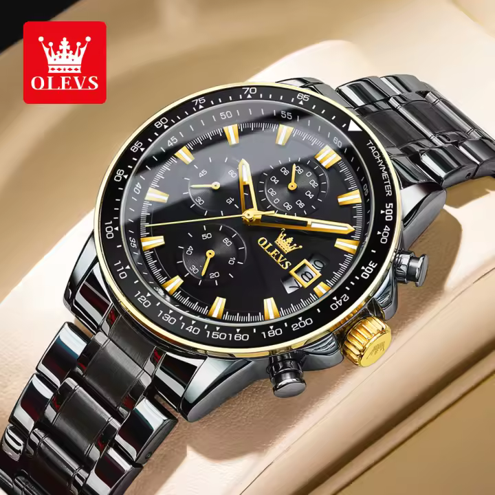 Reloj De Cuarzo Para Hombre OLEVS Marca Top Calibre Original Pantalla Luminosa Resistente Al Agua Acero Inoxidable Cronógrafo Calendario Estilo Casual - 1