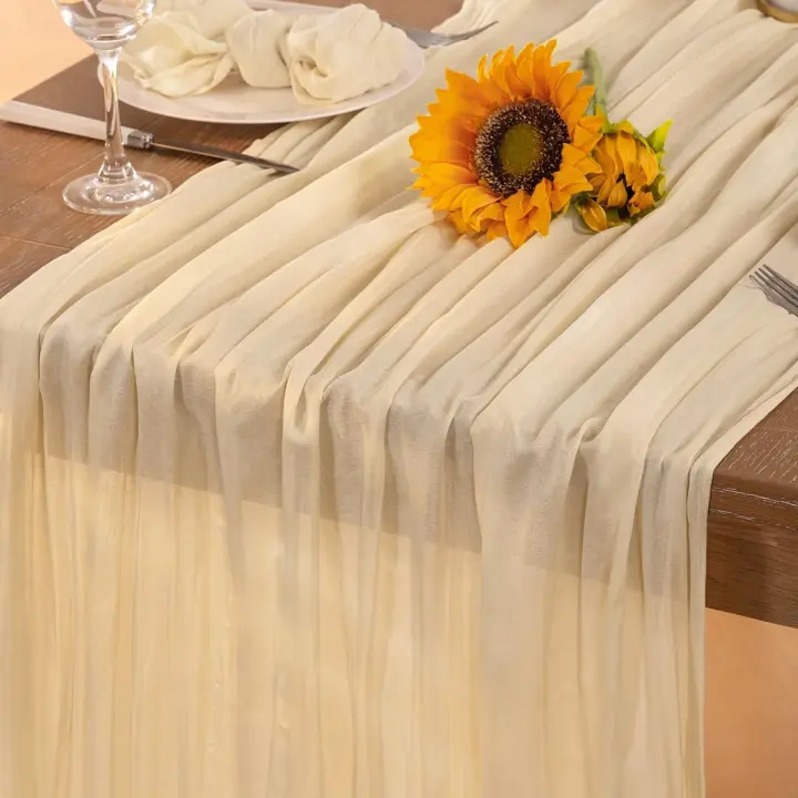 Yellow Cheesecloth Table Runner 10 Pack Lemon Decorations for Baby Shower Sheer Yellow Cheese Cloth Table Runners Boho Gauze 120 Inches Summer Table Decor for Wedding Bridal Shower Parties - 1