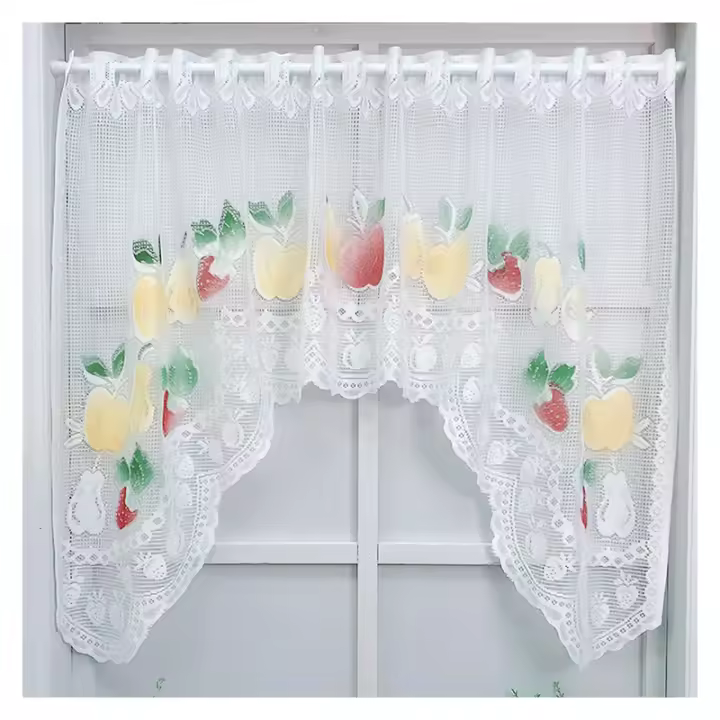 Cortina De Encaje Blanca Nórdica Con Patrón De Frutas Media Para Cocina Y Café Valance Para Ventana Pequeña Baño Estilo Pastoral - 1