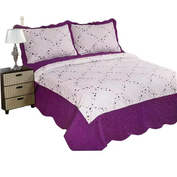 KingnetStore - Colcha Bouti Bordada Acolchada, Colcha Cubre Cama 100% Poliéster. Fina, Extra Suave y Ligera. Ideal para Primavera Verano Entretiempo, Con Funda Cojín Almohada, Elegancia y Suavidad con un Diseño Floral. Para Cama de 90 105 135 150 CM - 1
