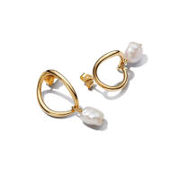 PANDORA ESSENCE Pendientes de perla barroca redonda "Don't Cry" , diseño de ondas y curvas,  multicolor, talla única - details 0