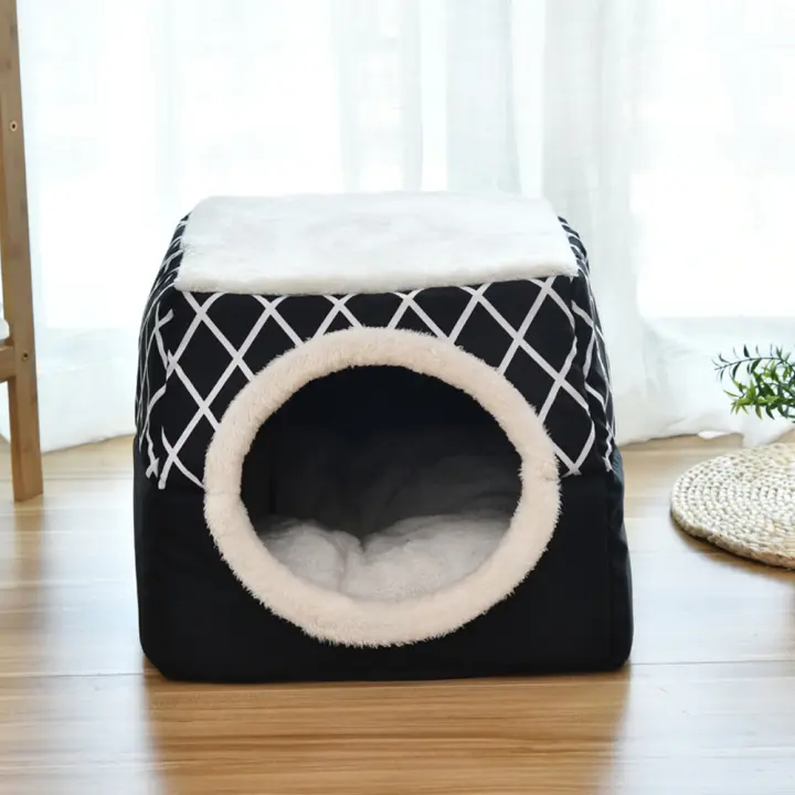 Cama De Gato Y Perro Caliente Suave Para Invierno Tamaño L/XL Color Café/Negro/Cafeína Dual Uso Nido De Descanso Para Pequeños Perros Y Gatos Pupusas Material 100% Algodón - 1