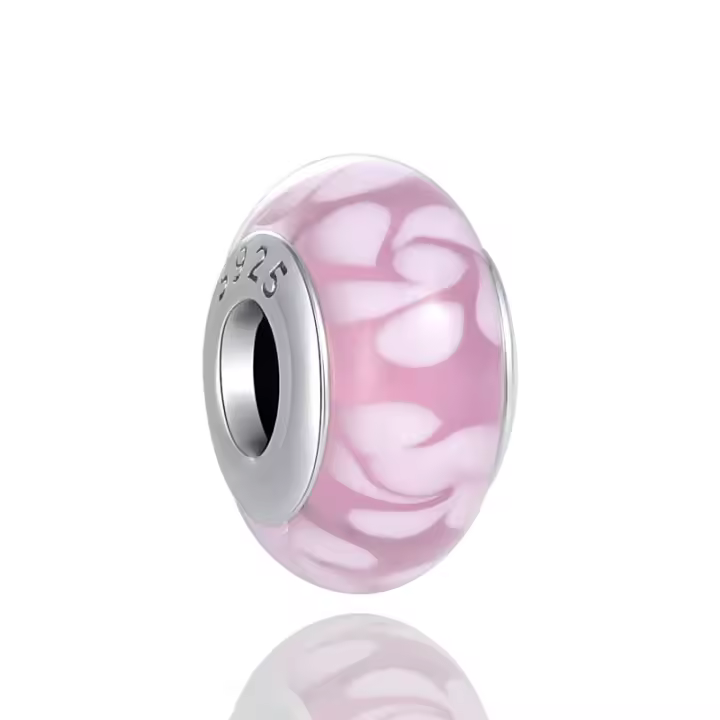 Charms De Murano De Vidrio Plateado En Plata De Ley 925 Rosa Y Blanca Para Pulseras Y Collares Europeas DIY Joyería - 1