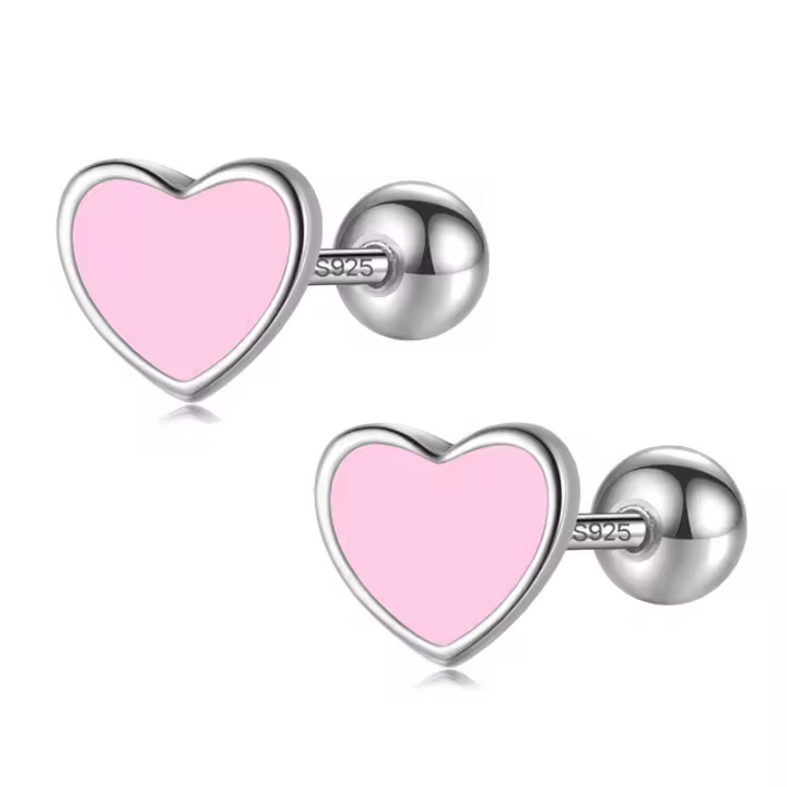 925 Plata esterlina Niños Gift de Cumpleanos Pequeños pendientes en forma de corazón - 1