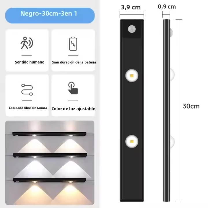 Luz De Noche LED Para Armario Con Sensor De Movimiento Y Luz USB Recargable Ultra Delgada Para Iluminación Interior De Cocina Y Pared - 1