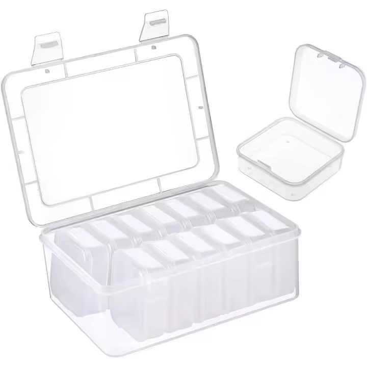 14 Small Plastic Storage Boxes with Lids, with 1 Large Plastic Container, Mini Transparent Storage Box for Beads, Earplugs, Rings, Buttons, Jewelry - 1