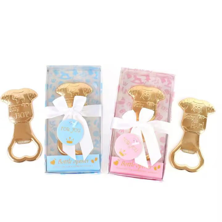 Pack de 6 a 36 unidades de Abrebotellas dorado, Modelo niño y modelo niña, Recuerdo de bautizo, Recuerdos baby shower Abrebotellas regalo invitados, Detalle bautizo invitados, Regalos originales, Regalantes.com - 1