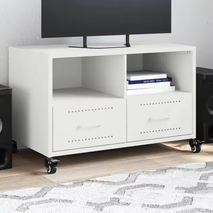 vidaXL Mueble para TV acero laminado en frío blanco 68x39x43,5 cm - 1