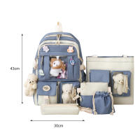Mochila Kawaii Para Mujer 5pcs Estilo Coreano Lindo Para Estudiantes Niñas Sets De Mochilas Escolares De Lona Con Cierre De Cremallera - details 12