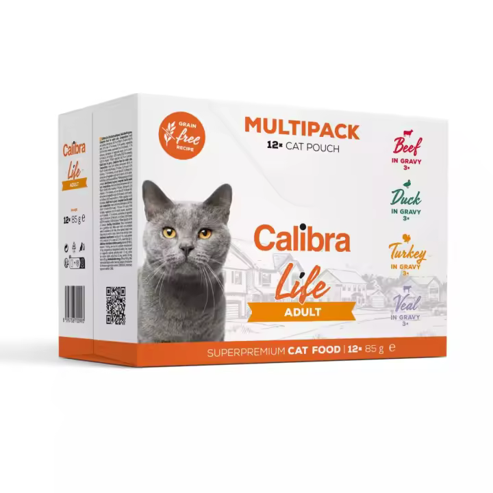Calibra Cat Life pouches Adult Multipack 12x85g / Mezcla de bolsitas de carne sin cereales para gatos adultos, 4 recetas. - 1