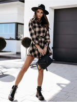 Vestido Corto Estampado De Moda Para Mujer Otoño/Invierno Estilo Europeo Y Americano Casual Traje De Oficina Con Cierre De Lazos Longitud De Rodilla - details 3