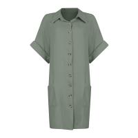 Vestido Elegante De Verano Para Mujer Con Cuello En V Y Mangas Cortas Botones Y Cuello Encogible Vestido De Oficina Para Dama Con Estilo Robe - details 8