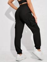 Women's Casual Workwear Sweatpants High-Waisted Loose Fit Solid Color with Belt And Pockets mid Waist Ankle-Length Polyester - details 6