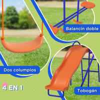 Outsunny Columpio Infantil 4 en 1 Columpio para Niños con 2 Columpios Individuales 1 Columpio del Planeador 1 Tobogán Cuerda Ajustable y Anti-UV para Exterior Multicolor - details 4