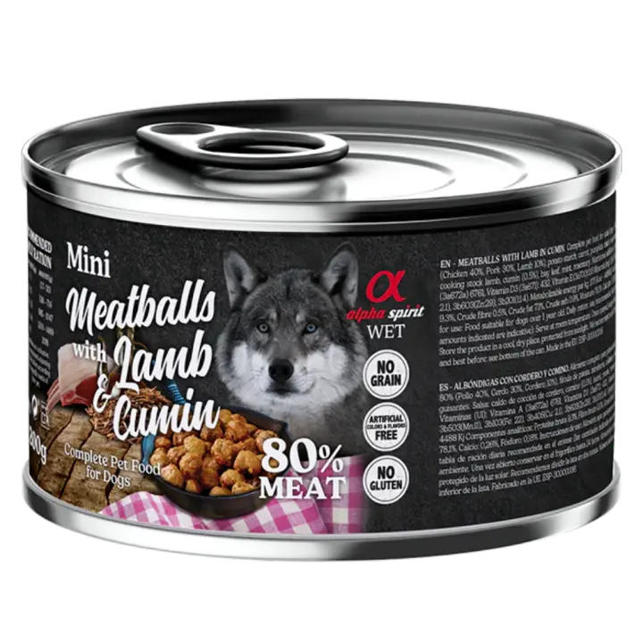 Alpha Spirit Albóndigas de Cordero y comino 200 gr y 400 gr Albondigas de perro Albondigas para perro Comida sin gluten Sin Cereales para perros - 1