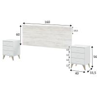 Meimon SWEET Conjunto dormitorio: cabezal para cama 135–150 cm + 2 mesitas de noche con 3 cajones cada una, tablero melaminizado TIPO E1 (15 mm/10 mm), traseras MDF 3 mm, cantos PVC 0,6 mm, guías metálicas, patas ABS marrón, tiradores ABS blanco - details 3
