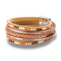 Pulsera De Cuero Genuino De Moda Con Hebillas Tejidas Y Cuentas Bohemias Para Mujer Y Adolescentes Cierre Magnético Hecho a Mano - details 9