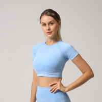 Camiseta De Yoga Sin Costuras Para Mujer Top Corto De Manga Fitness Ropa Deportiva Para Gimnasio Correr Sportswear Polyester Nylon Spandex - details 12