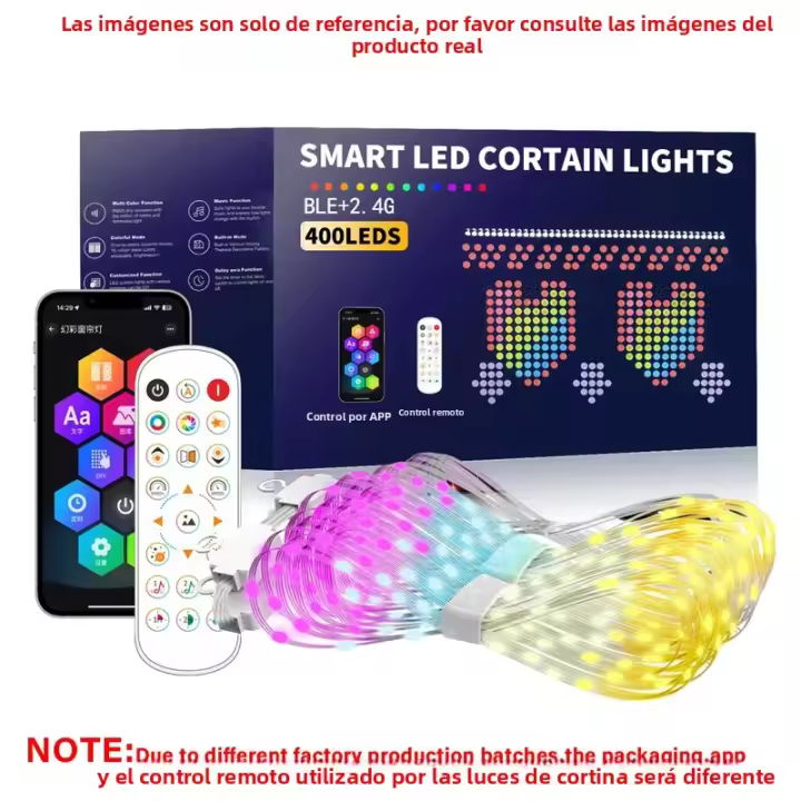 Luz De Cortina LED Inteligente USB Multicolor Con Control Remoto Y APP Bluetooth Para Navidad Y Decoración De Habitaciones Luz De Cadena De Luces RGB Cambio De Música Y Mostrador DIY - 1