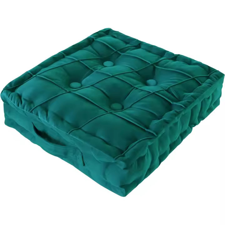 Cojín redondo para el suelo, cojín cuadrado de terciopelo para meditación, cojines gruesos con mechones para sala de estar, yoga, dormitorio, sofá, azul lago, 45 cm - 1