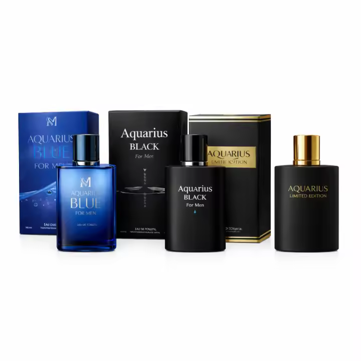 Pack 3 Unidades Eau de Toilette Hombre 100 ml Aquarius Blue, Aquarius Black, Limited Edition | Aroma Fresco y Elegante, Larga Duración, con Cajas - 1