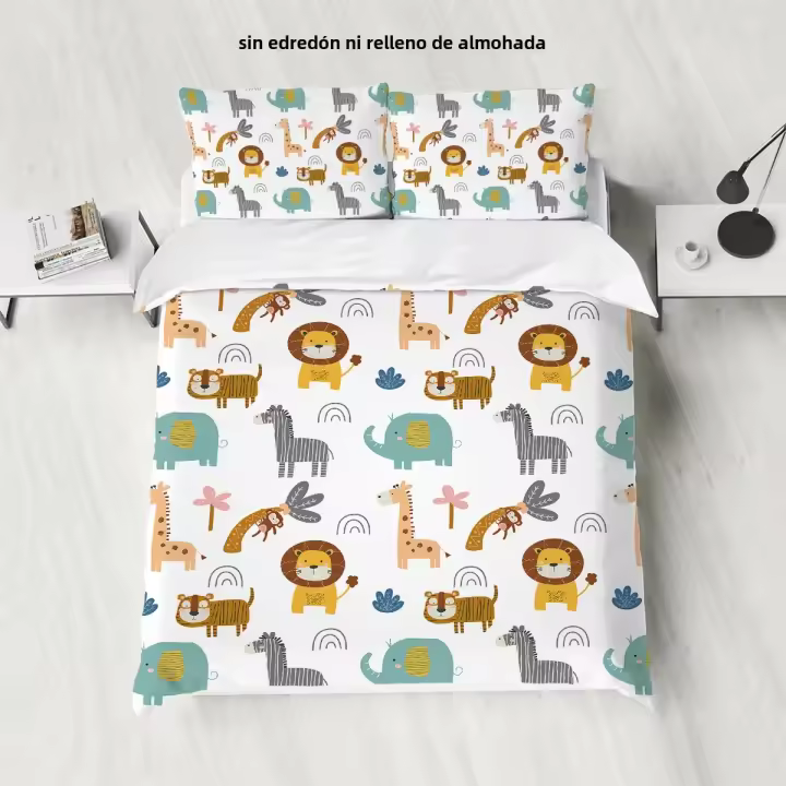Juego De Sábanas Con Patrón De León Infantil 3 Piezas Funda De Edredón Y 2 Fundas De Cojines 100% Poliéster 90gsm Sin Relleno - 1