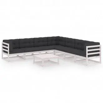 VIDAXL 3076880 set de muebles de jardín de 8 piezas en madera de pino blanco con cojines de color antracita - 1
