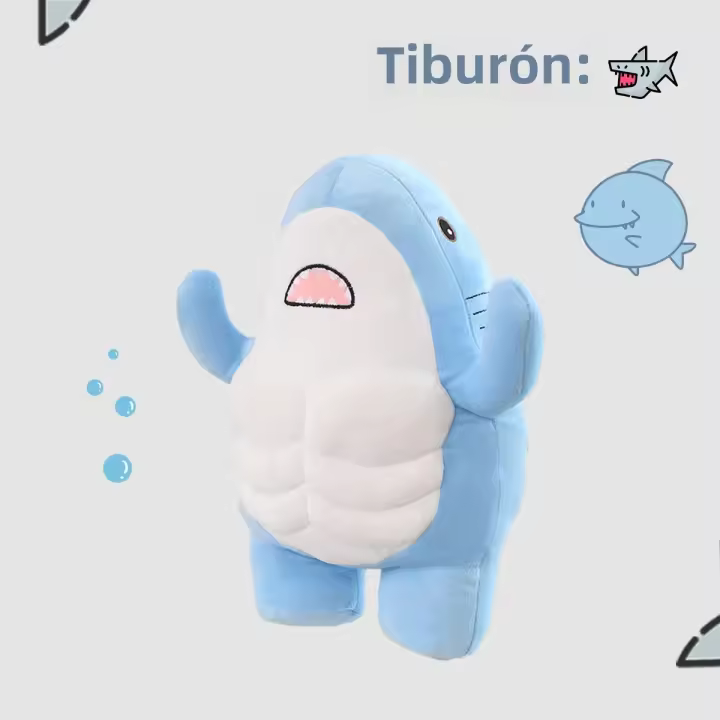 Muñeco De Peluche De Tiburón Musculoso Adorable Almohada De Animal Suave Decoración Creativa Para El Hogar Regalo De Cumpleaños Para Niños Y Niñas - 1