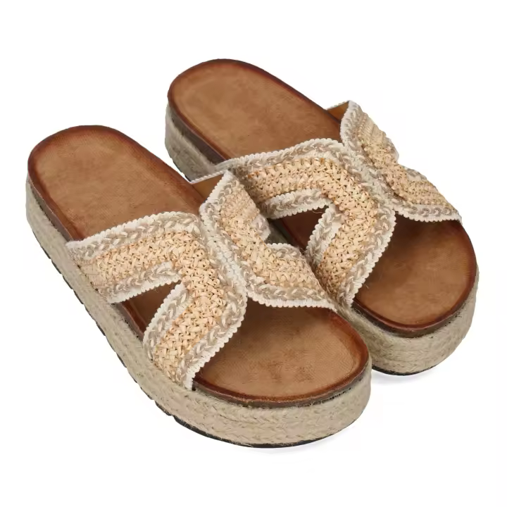 PuntoSalao Sandalias planas en yute pala trenzada para mujer color beige 3U11 - 1