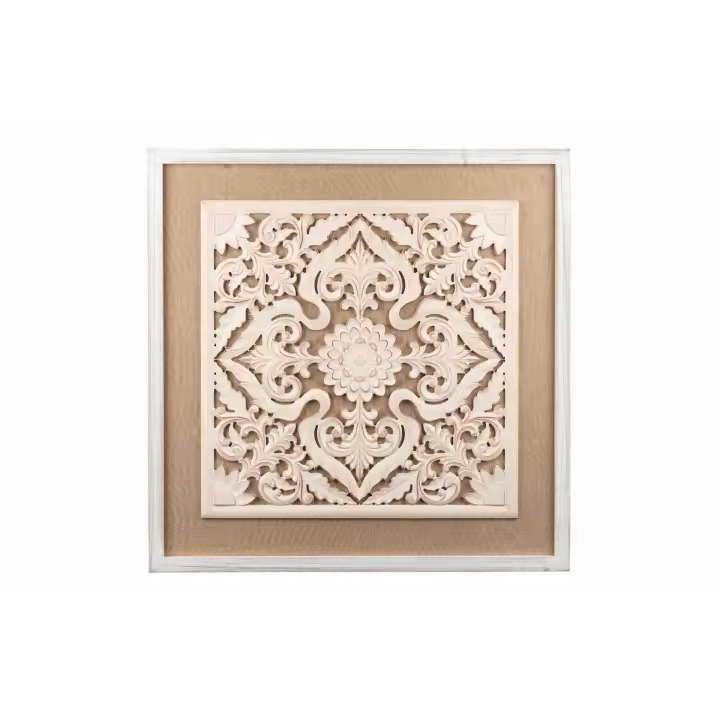 Adda Home Cuadro Talla Madera / Lino 80x3x80 Cm - Decoración de Pared Moderna y Elegante - 1