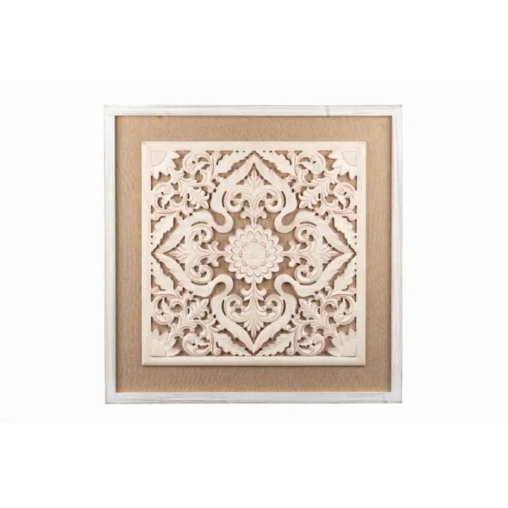 Adda Home Cuadro Talla Madera / Lino 80x3x80 Cm - Decoración de Pared Moderna y Elegante - 1