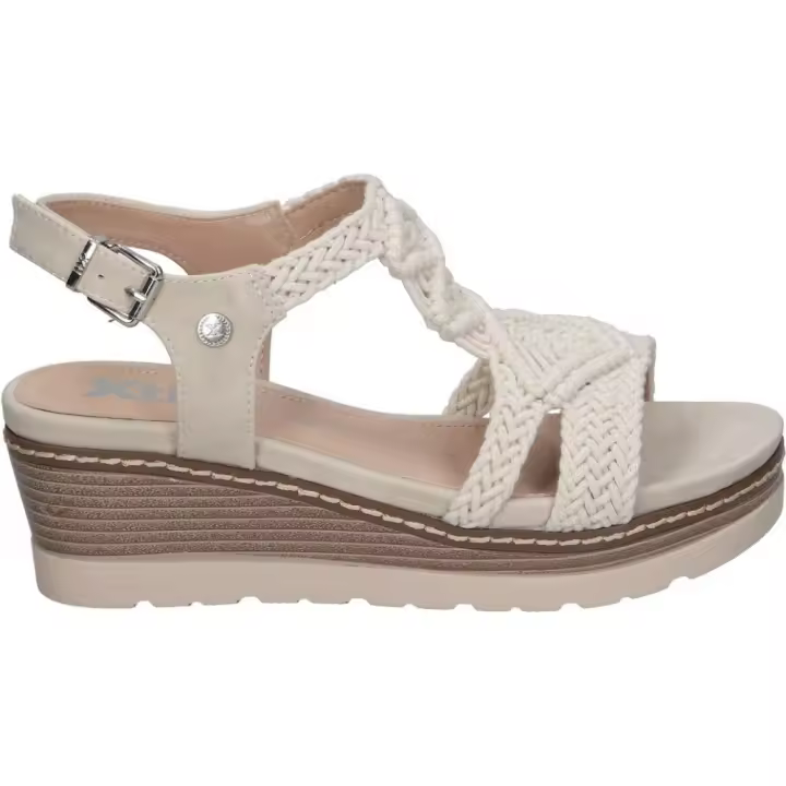 XTI | Sandalias de Cuña XTI para Mujer – Yutes en Color Blanco Hielo con Detalles – Sandalia Esparto con Hebilla – Cuña Media y Cómoda – Con Plataforma – Esparto – Vegan – Estilosa – Modelo 142838 - 1