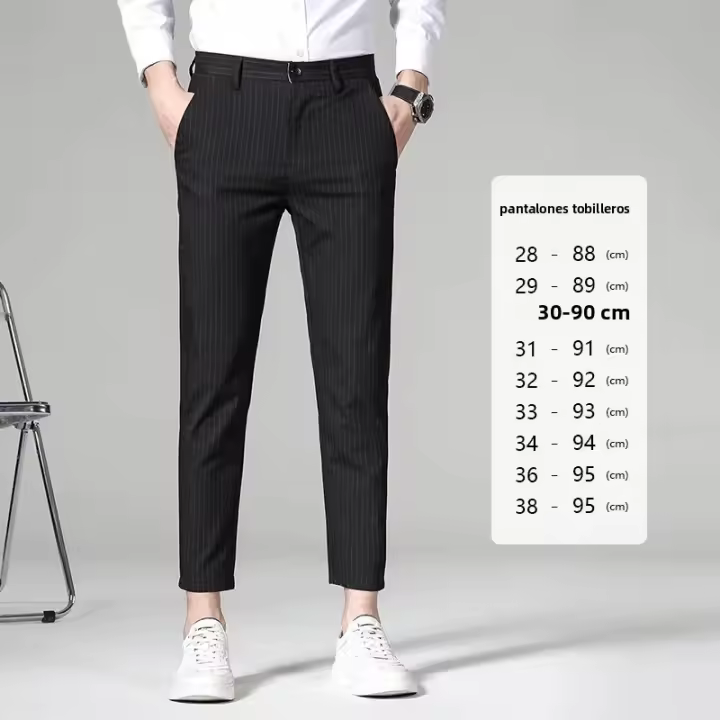 Pantalones Largos De Negocios Para Hombre Con Rayas Y Cuadros De Alta Calidad Pantalones Casuales De Color Sólido De Pierna Larga Para Oficina Marcas De Ropa - 1