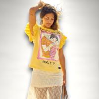 Camiseta AMAR Anabel Lee Mujer | Manga Corta Volantes Maxi Print Foil Rosa "La Vida debería ser Amar y ya" | Algodón - details 0