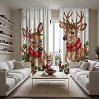 2pcs Cortinas Decorativas De Navidad Con Dibujo De Ciervo Y Fruta Roja Estampadas Digitalmente Cortinas De Casa Estilo Pastoral - details 3