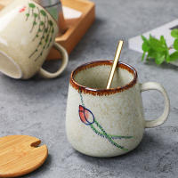 Taza De Café Cerámica Japonesa Retro De 350ml Con Tapa Y Cuchara Taza De Leche Para Desayuno Resistentes Al Calor Para El Hogar Vaso De Té Regalo - details 7