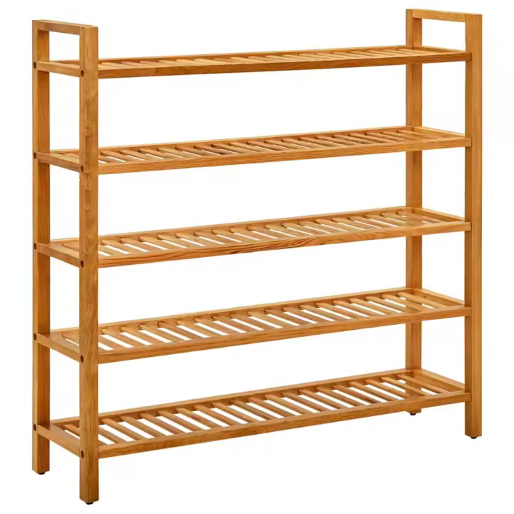 vidaXL Zapatero con 5 estantes madera maciza de roble 100x27x100 cm - 1