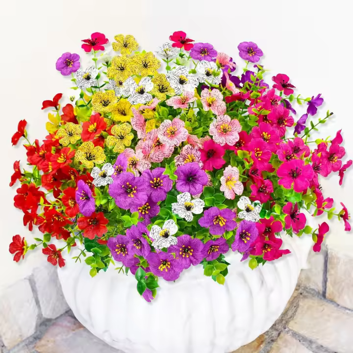 9 paquetes de flores artificiales para exteriores, flores artificiales como reales, flores artificiales para balcón, plantas artificiales, exteriores, plantas de balcón, resistentes a la - 1