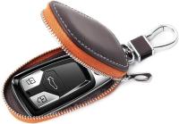 Funda para llave de coche, Smart Key Holder Protection PU Leather Car key Chain bag Car Smart KeyChain Coin Holder Auto Remote Keyring Wallet (Marrón) - details 3