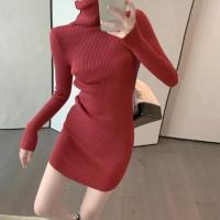 Vestido Bodycon De Térmica Para Mujer HELIAR Con Cuello Alto Y Manga Larga Tejido Grueso Para Otoño E Invierno Vestido De Oficina Con Diseño Sólido - details 20
